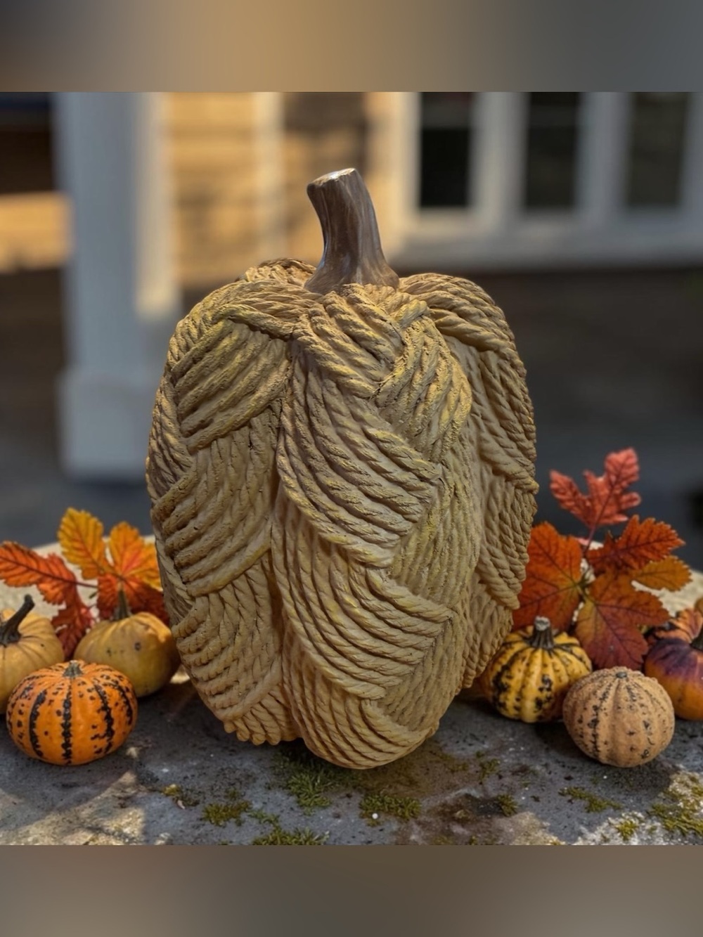 Heavy Resin Faux Braided Rope Pumpkin Fall Centerpiece Autumn Decor
